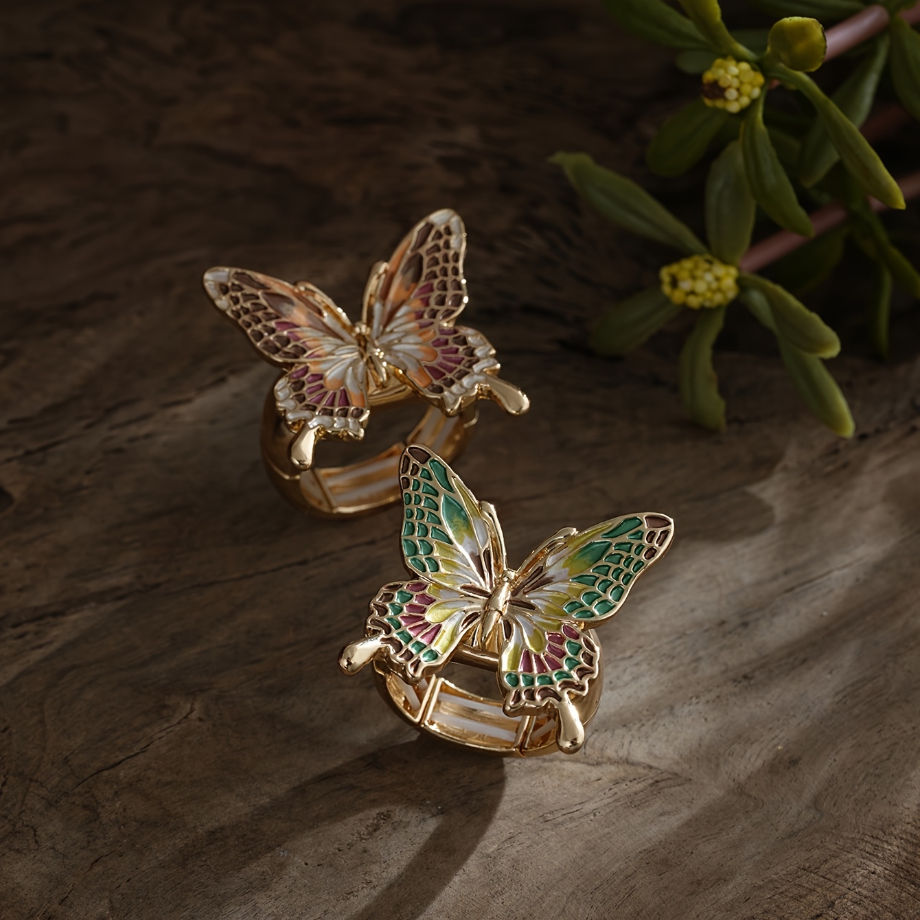 2pcs Big Butterfly Rings for Women, Golden Plated